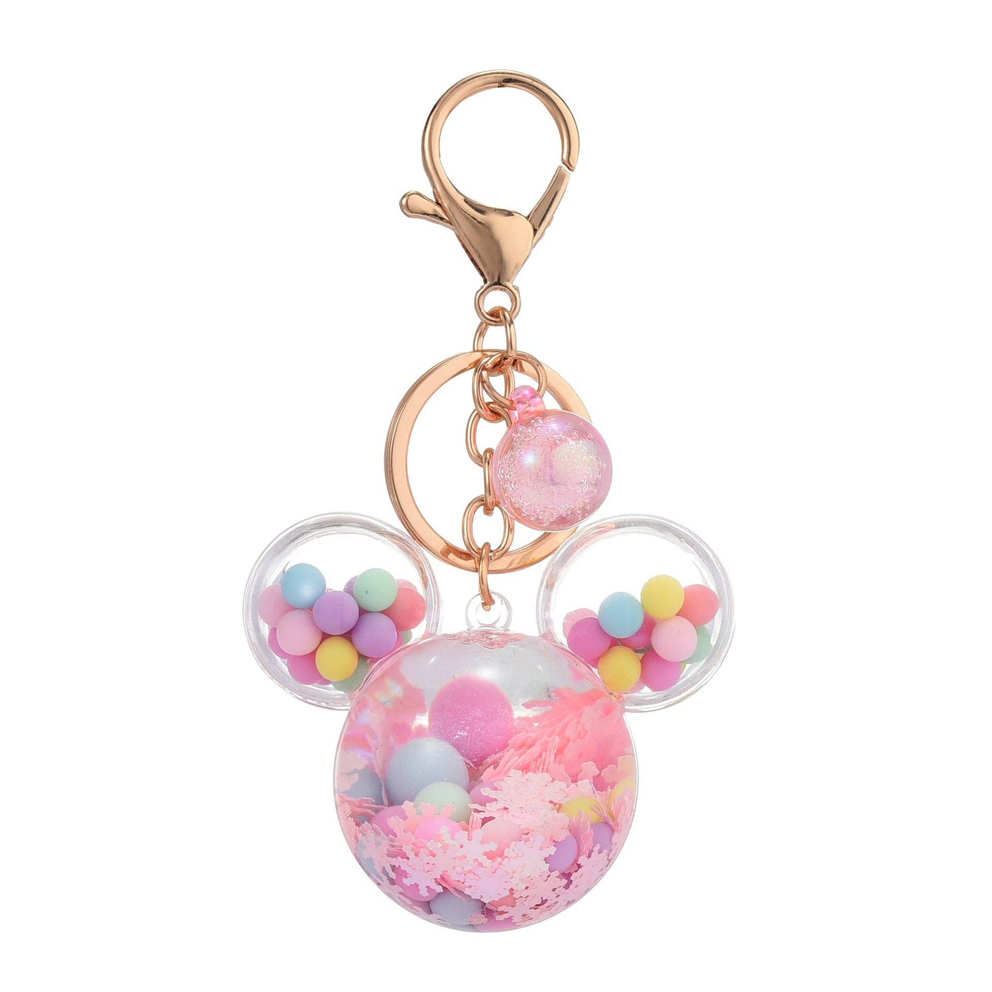 Decorative keychain with colorful beads and a Mickey head design on a white background