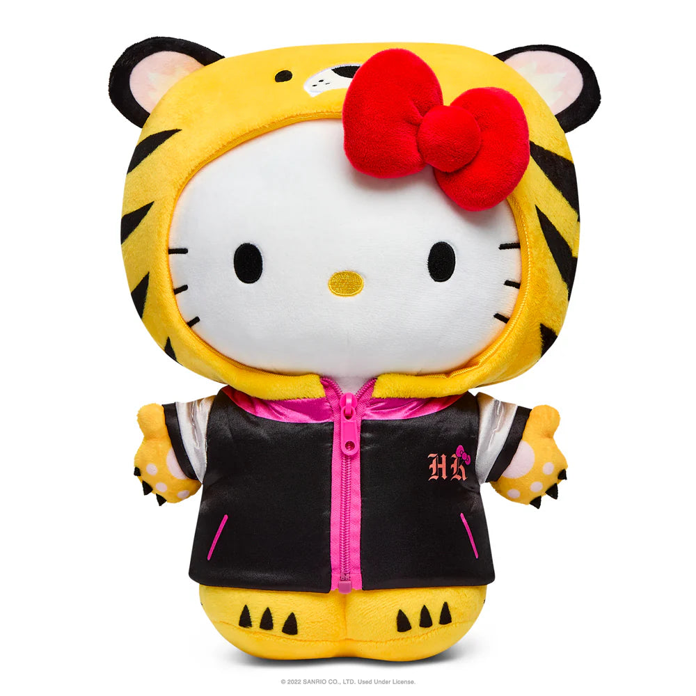 Plush toy with tiger and Hello Kitty design on a white background