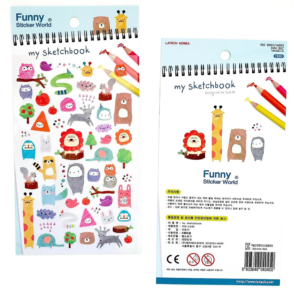 full view Funny Sticker World My Sketchbook front and back view