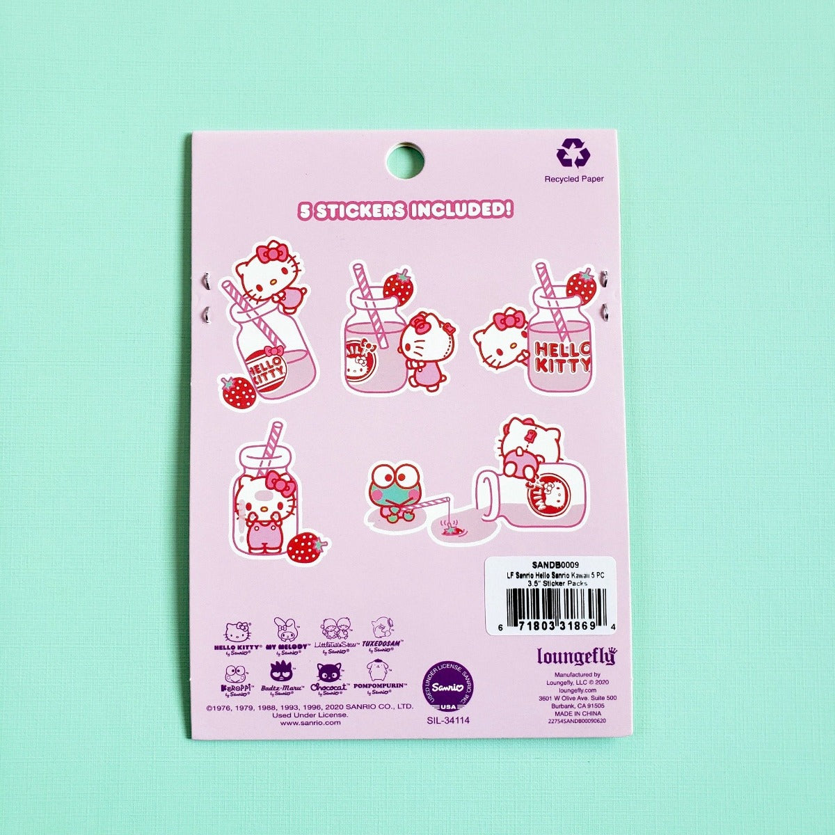 Loungefly Hello Kitty Friends Strawberry Milk sticker set back view