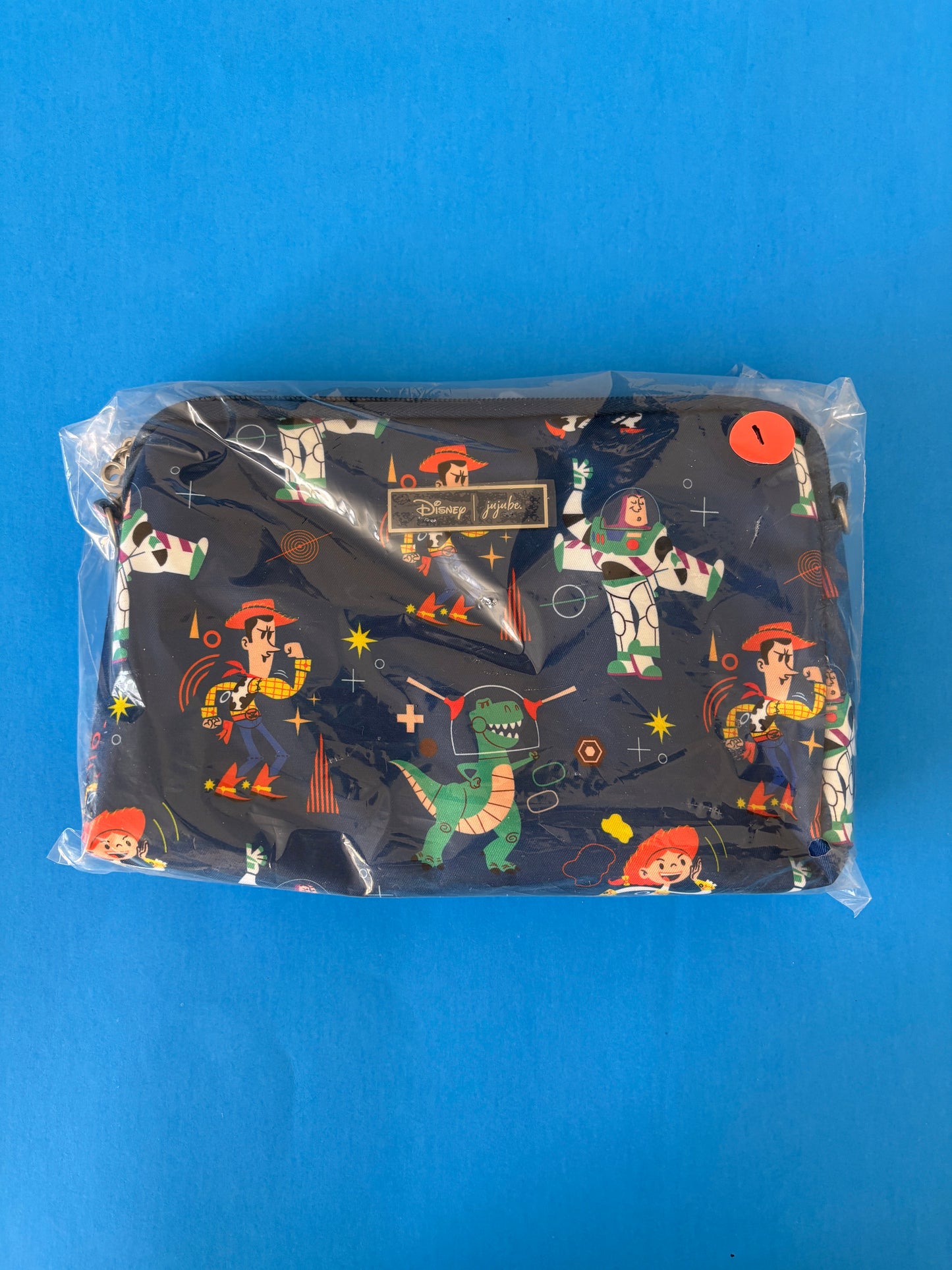 Packaged product with cartoon characters on a blue background