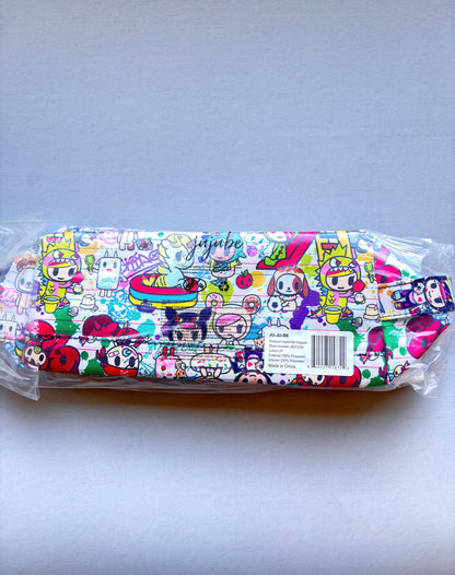 Colorful mask with cartoon character design in packaging on a light gray background