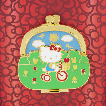 Front view of Hello Kitty 50th Anniversary Coin Collector Pin
