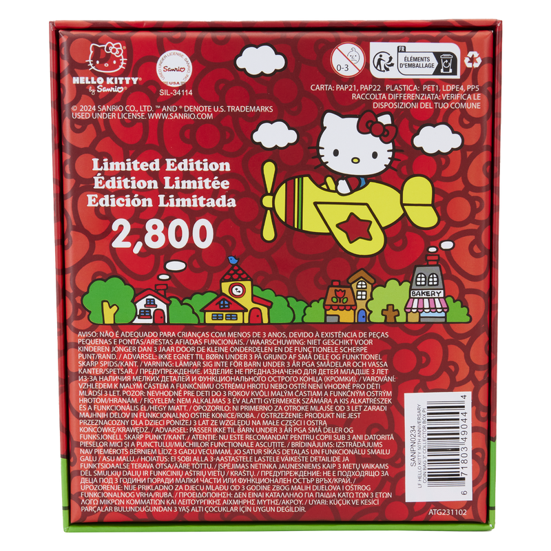 view of back of hello kitty 50th anniversary collector box with limited edition number