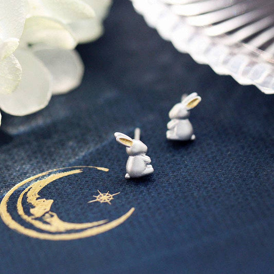 Cute Bunny Rabbit Stud Earrings in 925 Sterling Silver