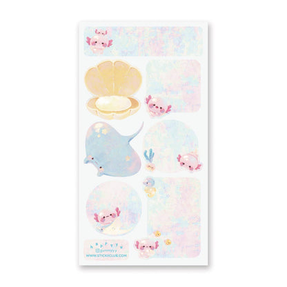 Sheet with cute underwater-themed illustrations on a white background
