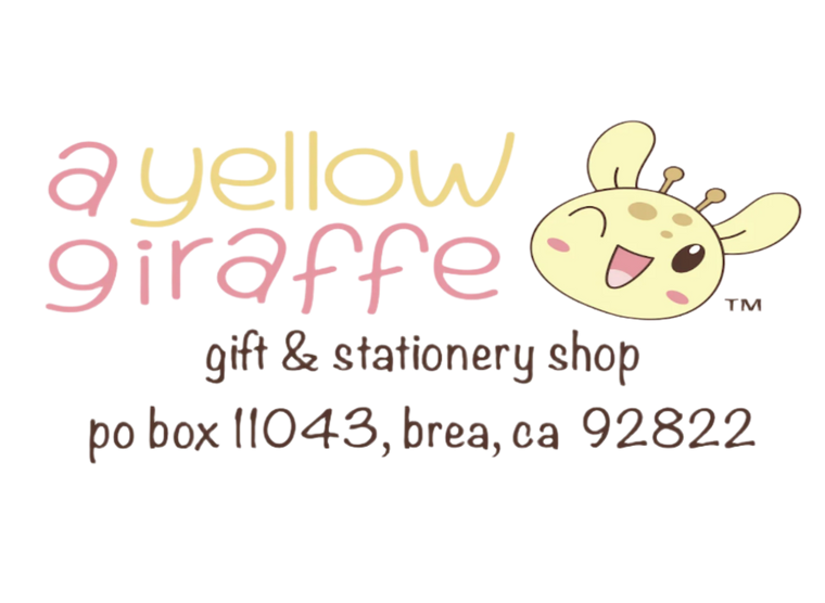 a yellow giraffe gift & stationery shop po box 11043, brea, ca 92822