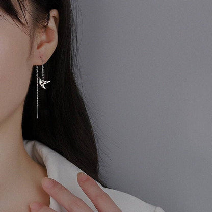 Japanese Orizuru Threader Earrings: Rose Gold