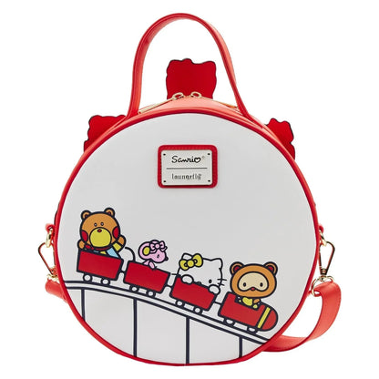 Round Sanrio red bag with characters on a white background back view