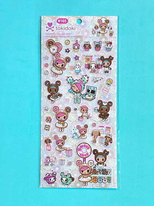tokidoki sticker sheet on a blue background