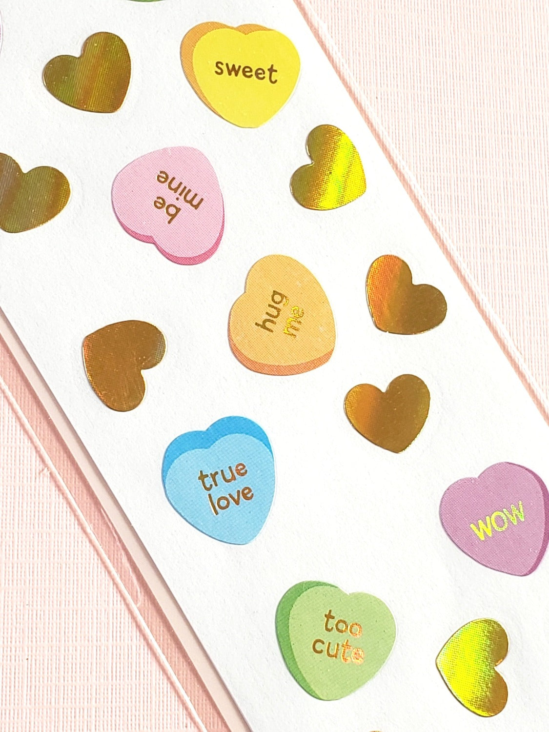 Mrs Grossman's pastel candy and gold hearts closeup