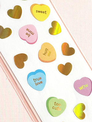 Mrs Grossman's pastel candy and gold hearts closeup