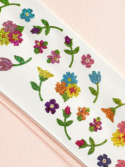 Mrs Grossman's sparkly micro flower stickers closeup