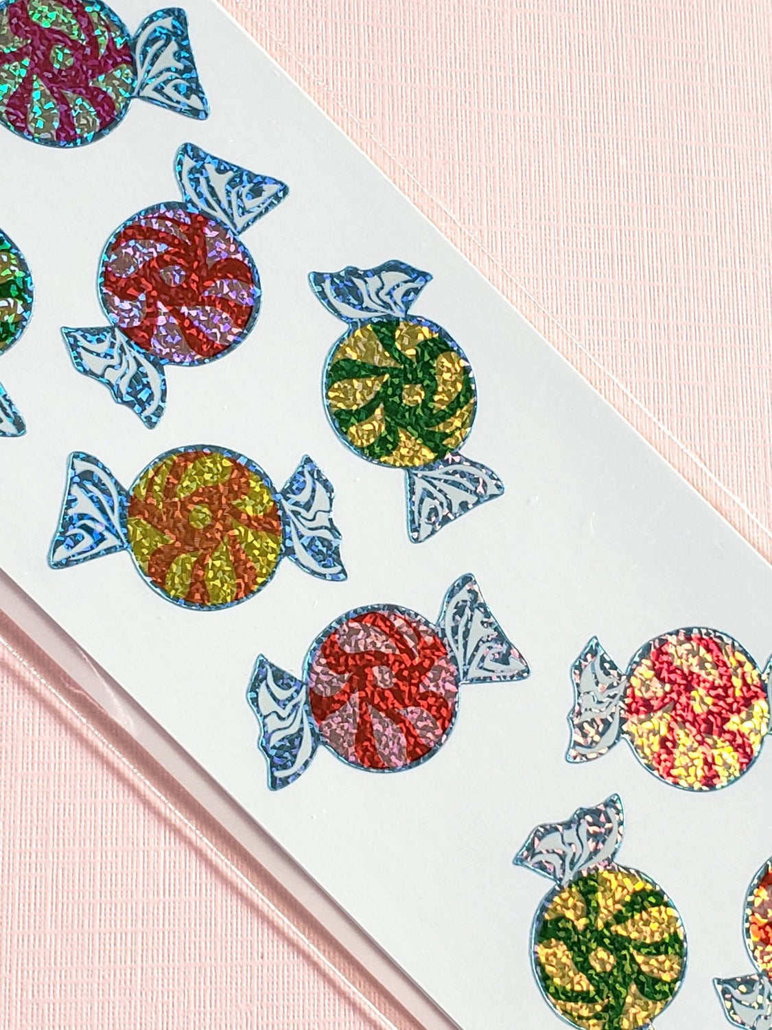 Mrs Grossman's sparkly peppermint candy stickers closeup