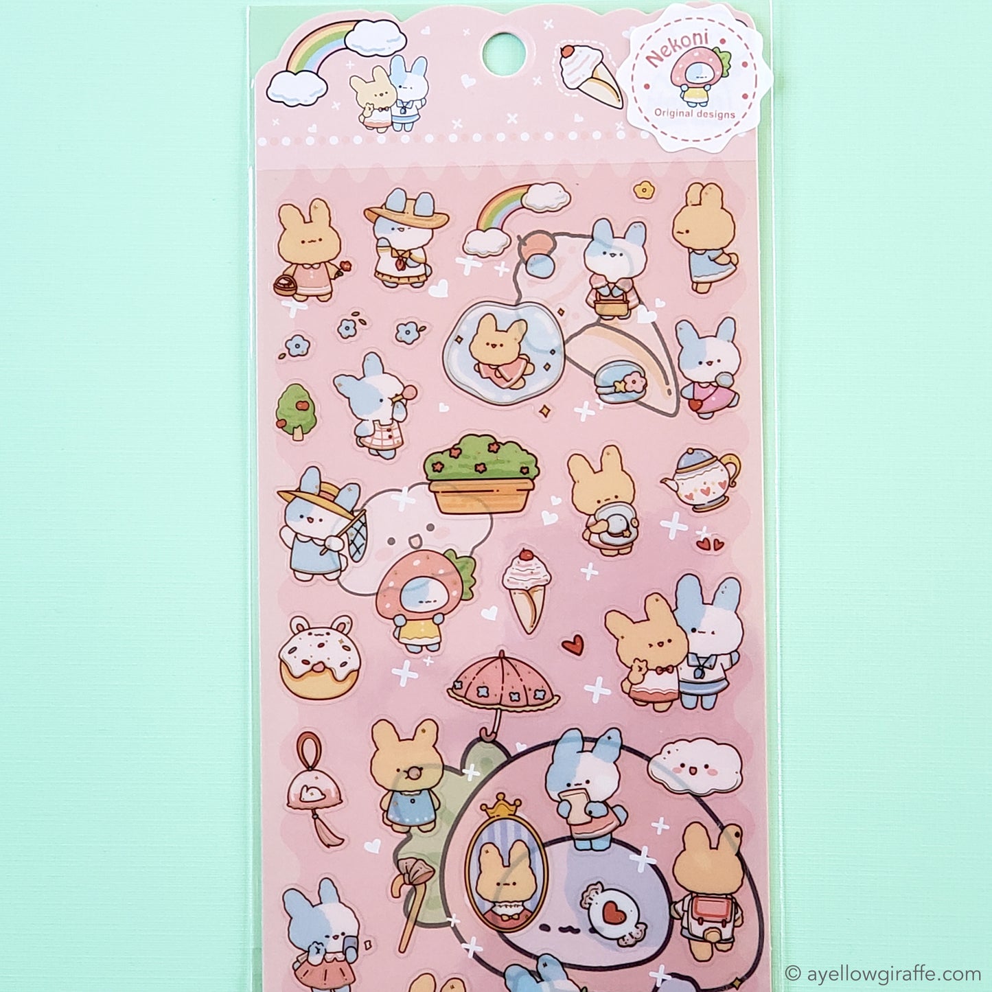 Japanese Nekoni bunny stickers pink