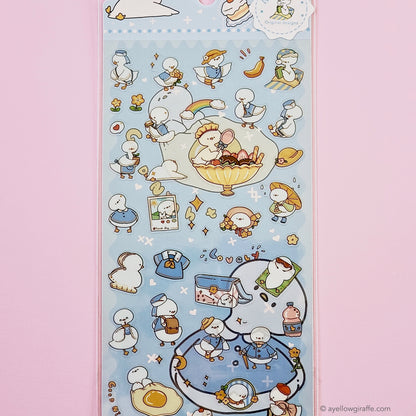 japanese nekoni sticker ducks blue