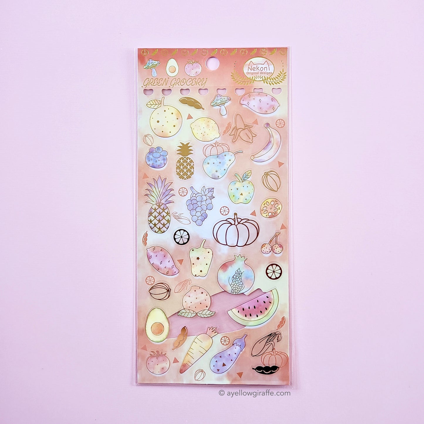 nekoni japanese stickers green grocery fruits