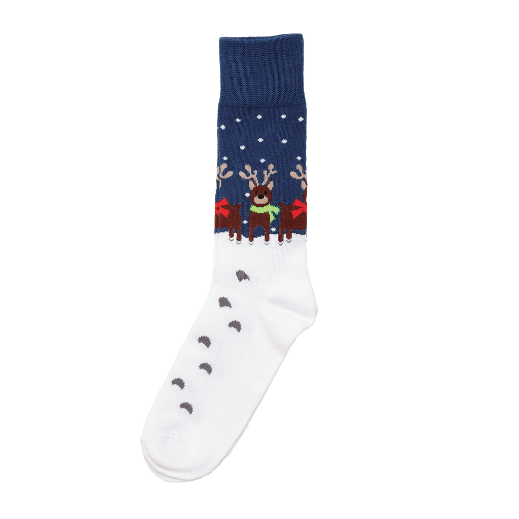 Christmas Winter Reindeer with scarves pawprints in snow scene socks side view