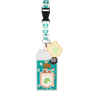 Animal Crossing mint green lanyard with cardholder front view