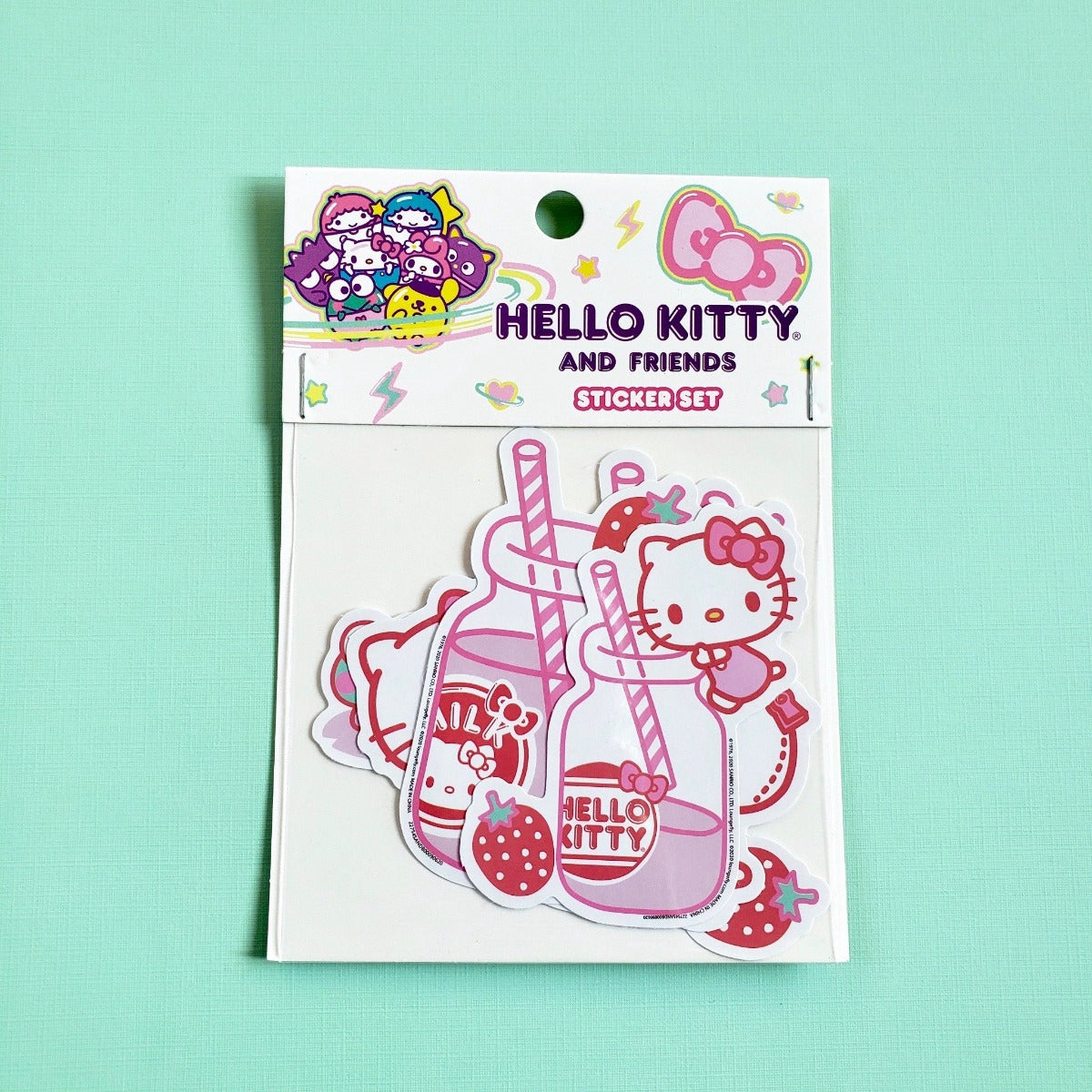 Loungefly Hello Kitty Friends Strawberry Milk Sticker Set front view