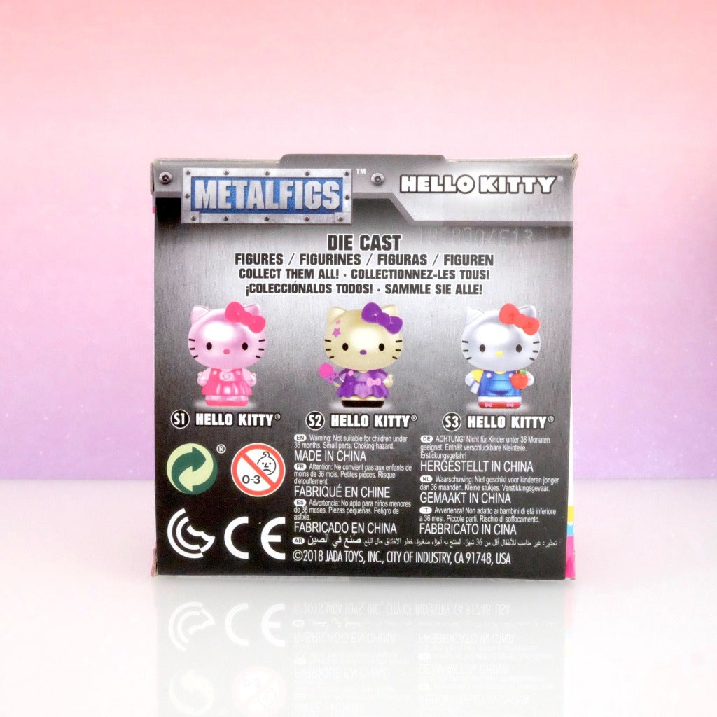 back box view of purple Hello Kitty with microphone die-cast Metalfigs