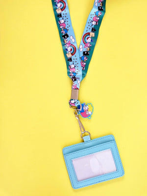 Loungefly Sanrio Friends lanyard with attached ID holder and twin stars charm