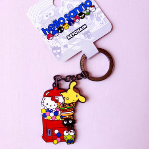 Loungefly Hello Sanrio Hello Kitty Pompompurin Dokidoki Burger Chococat Keroppi Bubblegum Shiny Enamel Keychain front view