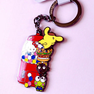 Loungefly Hello Sanrio Shiny Enamel Bubblegum Machine Keychain Hello Kitty and Friends closeup view
