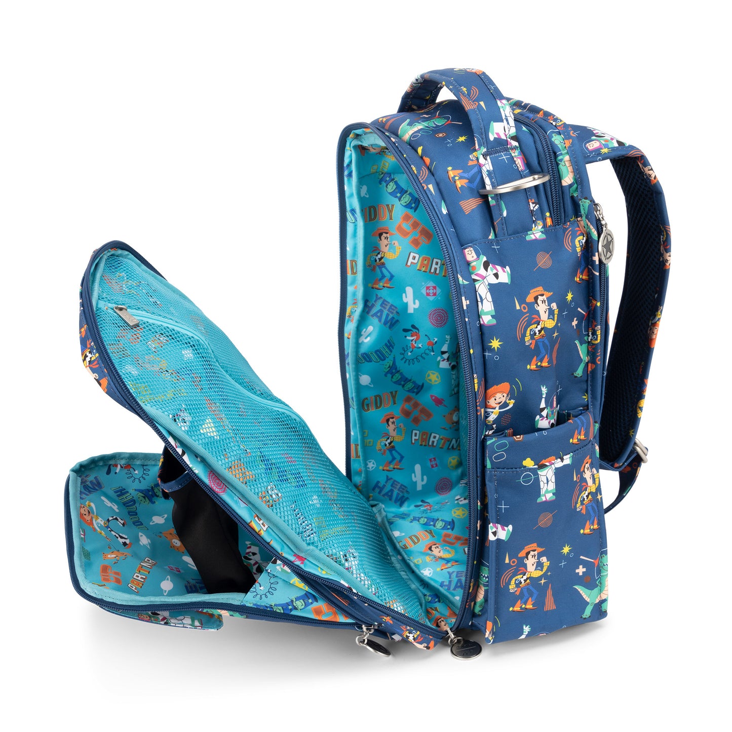 Jujube Disney Pixar Toy Story Be Right Back backpack open compartments side view