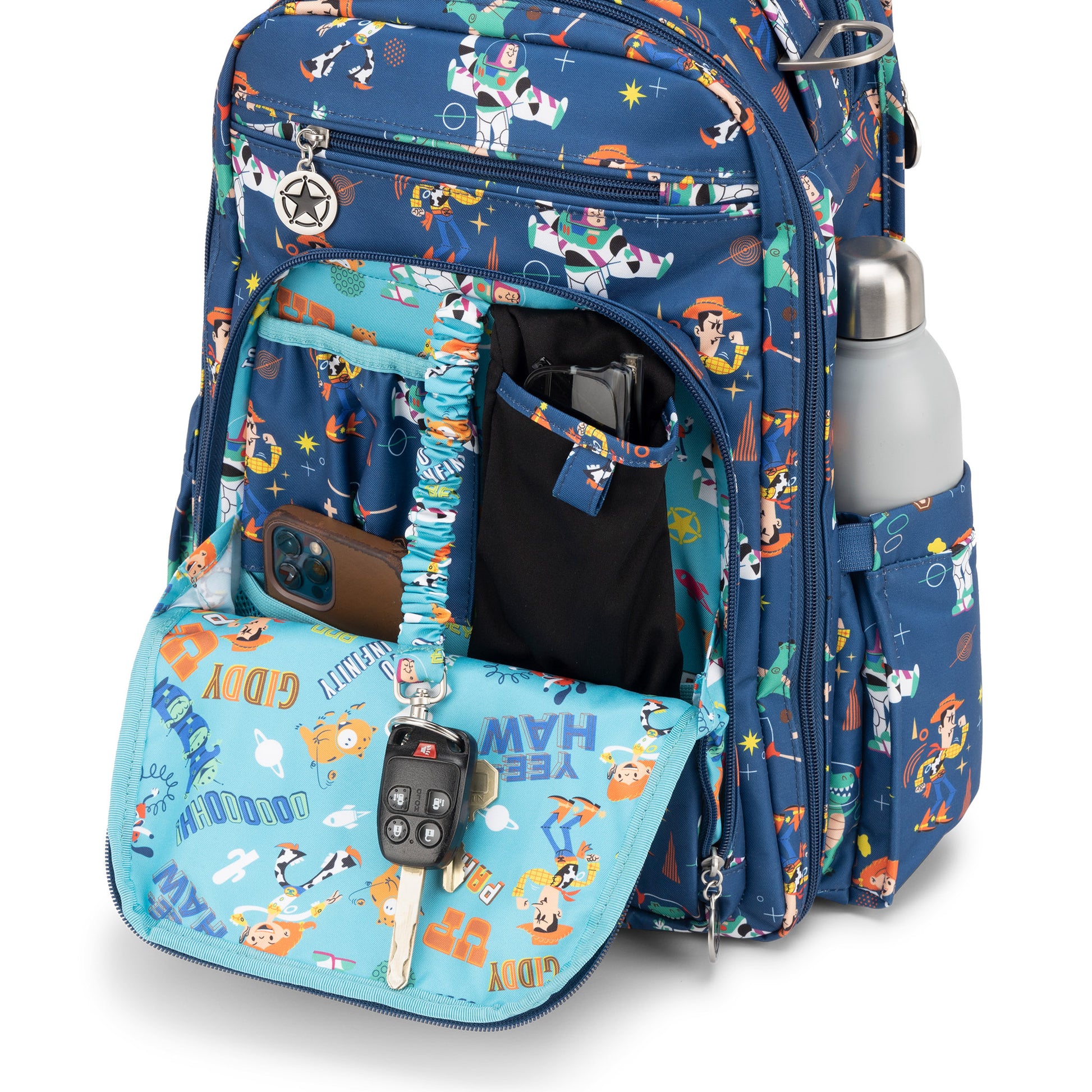 Jujube Disney Pixar Toy Story Be Right Back backpack front compartment with key ring cell phone pocket