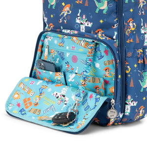 Jujube Disney Pixar Toy Story Zealous backpack front compartment interior with key clip and extra pockets
