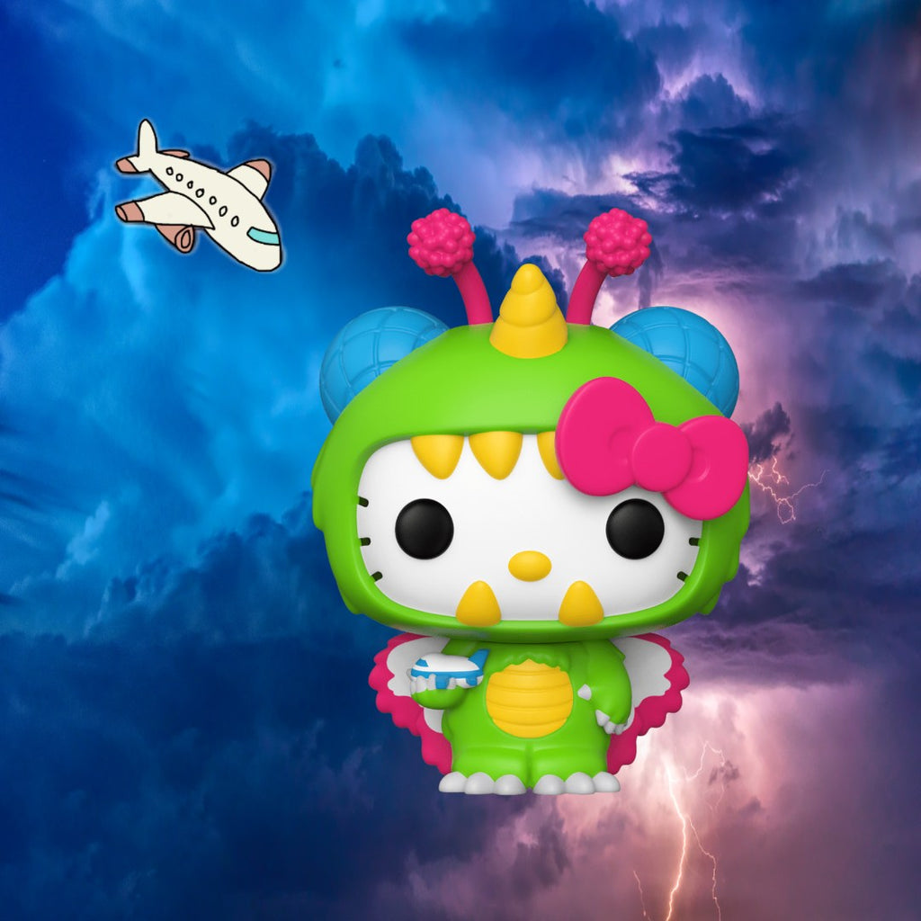 Funko Hello Kitty Sky Kaiju front view with lightning sky background