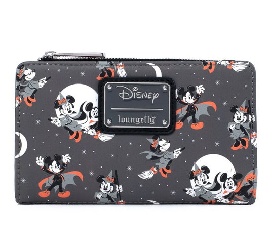 Disney Halloween Mickey and Minnie Grey AOP Flap Wallet