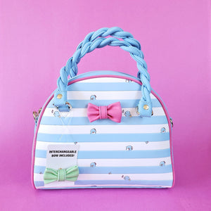 Loungefly Tuxedosam Striped Crossbody front view with interchangeable bows