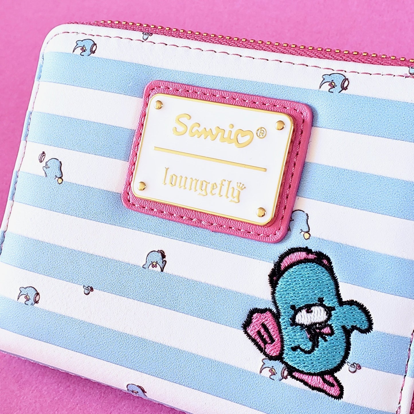 Loungefly Tuxedosam Striped Zippered Wallet logo closeup