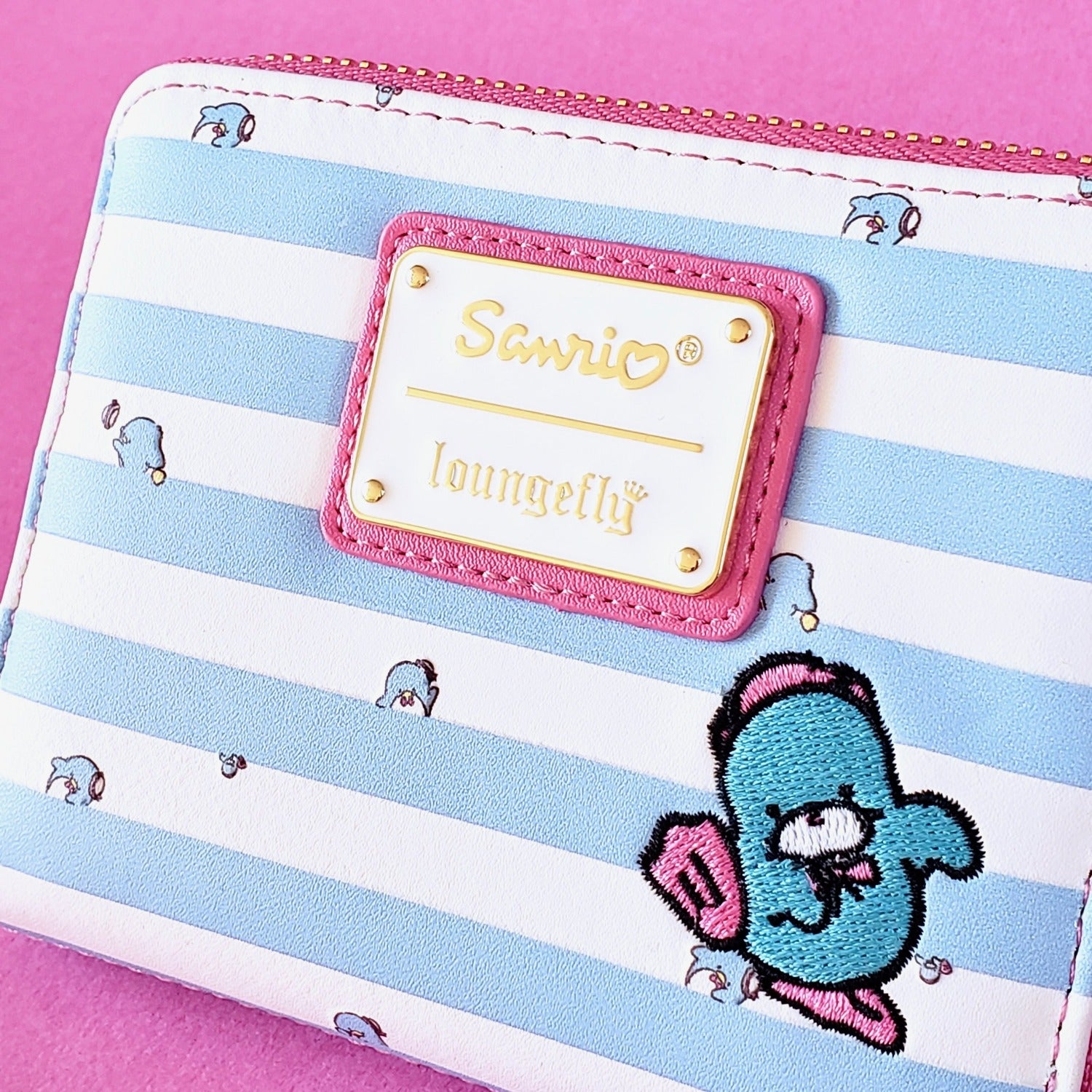 Loungefly Tuxedosam Striped Zippered Wallet logo closeup