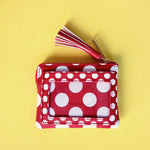 Loungefly Disney red white polka dot cardholder back view with ID window
