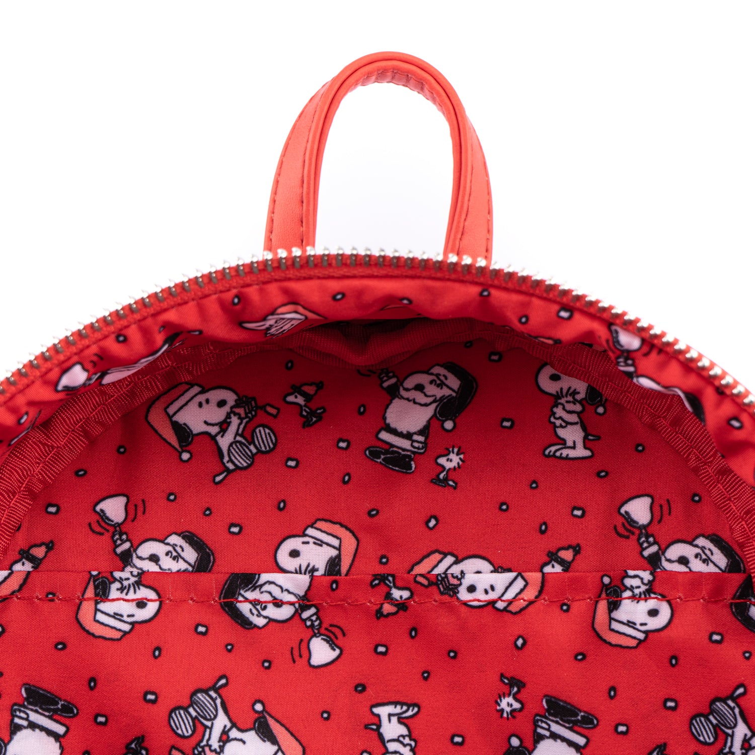 Loungefly Snoopy and Woodstock Christmas mini backpack interior view