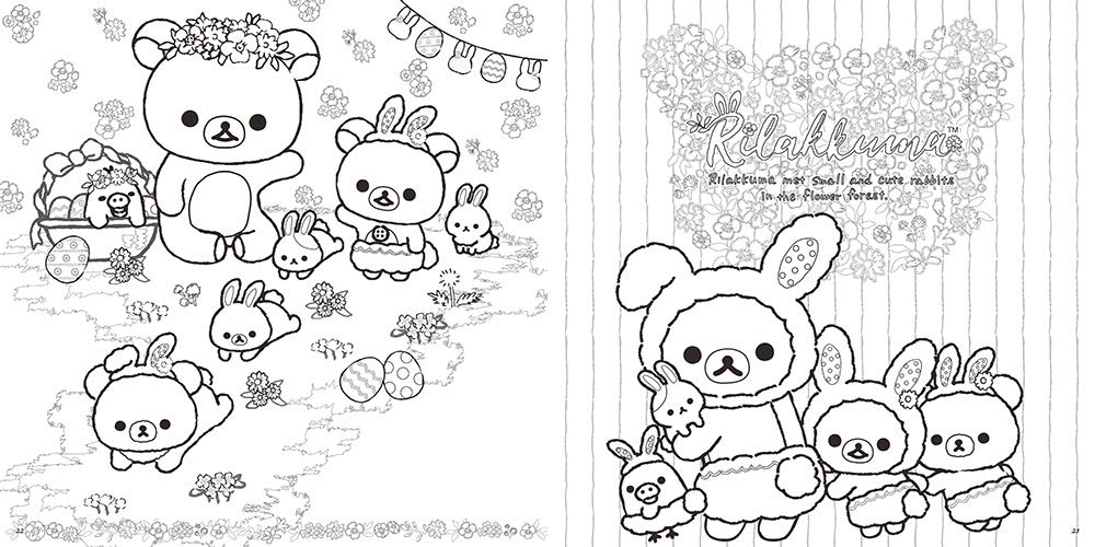 San-X Rilakkuma adult coloring book 2 inside page easter