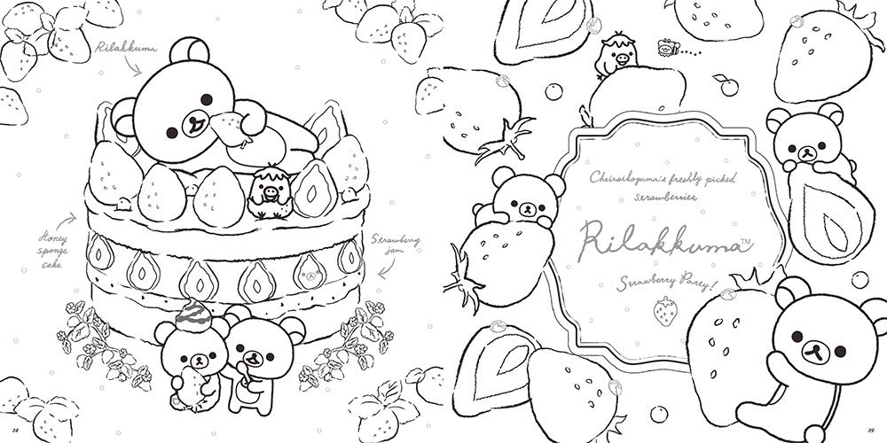 San-X Rilakkuma adult coloring book 2 inside page sweets