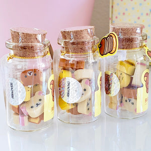 Official San-X Rilakkuma mini erasers in a cute glass jar with cork stopper back view