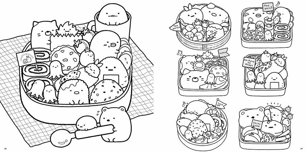 san-x sumikko gurashi japanese coloring book inside page bento box