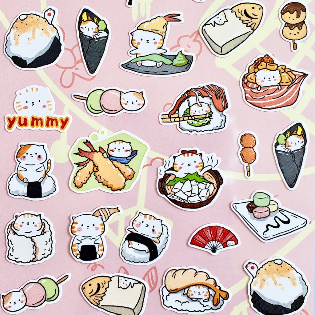 closeup of nekoni cat in sushi stickers
