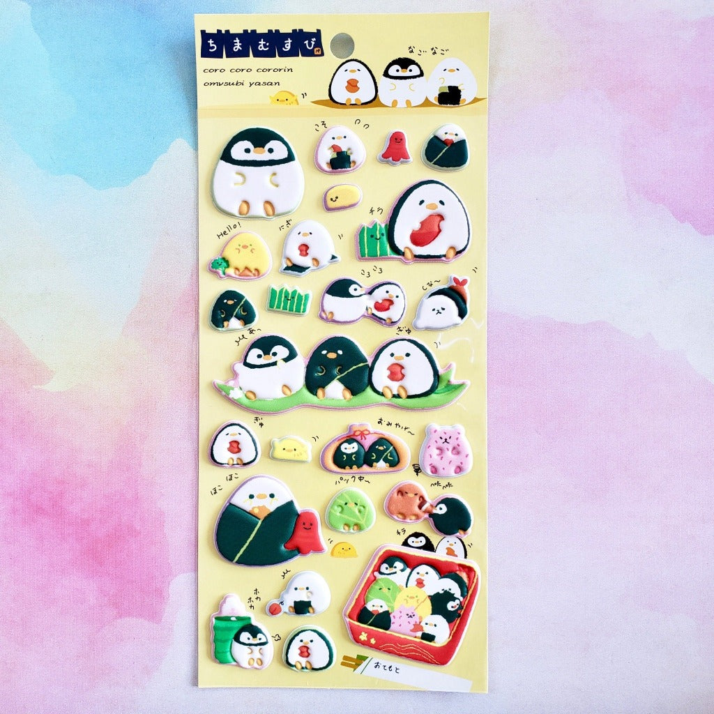 kamio japan stickers of puffy penguins sushi shaped