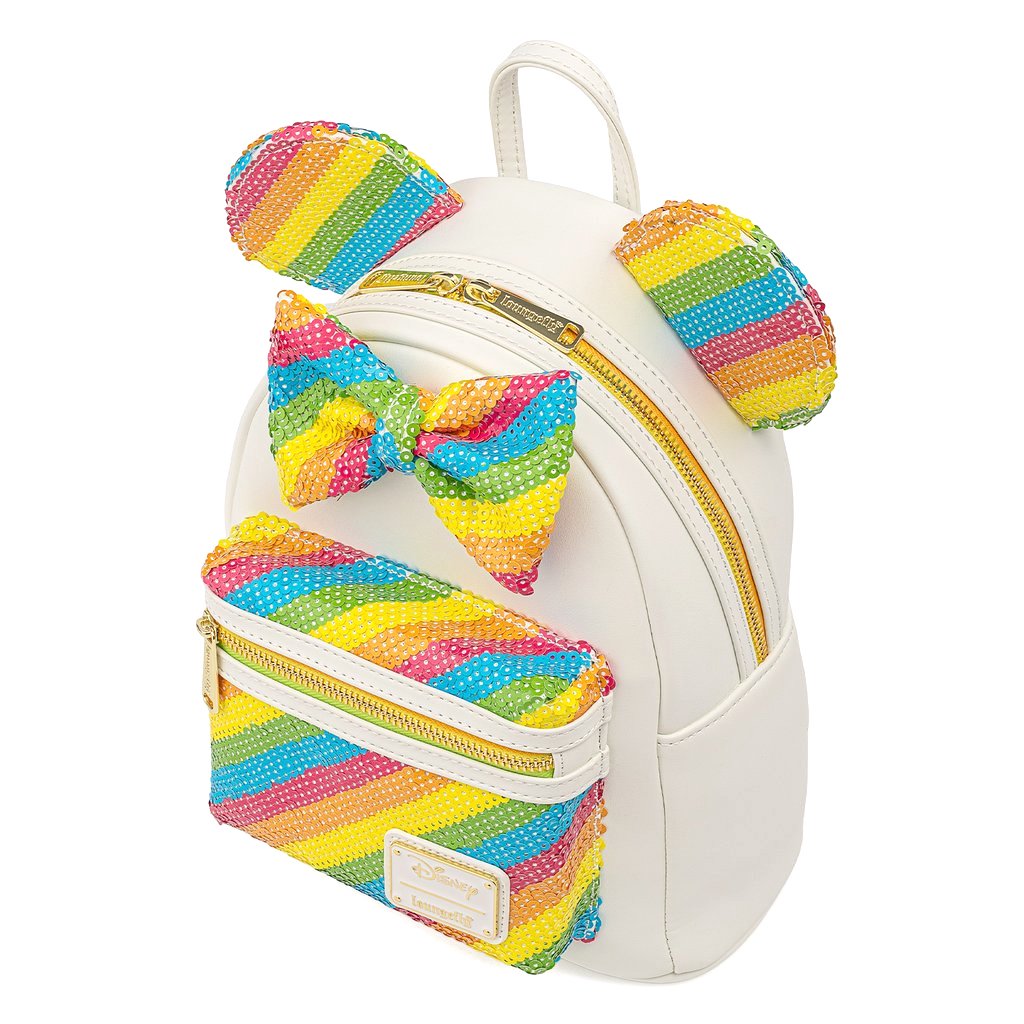 Loungefly Disney Minnie Mouse Sequin Rainbow mini backpack top view
