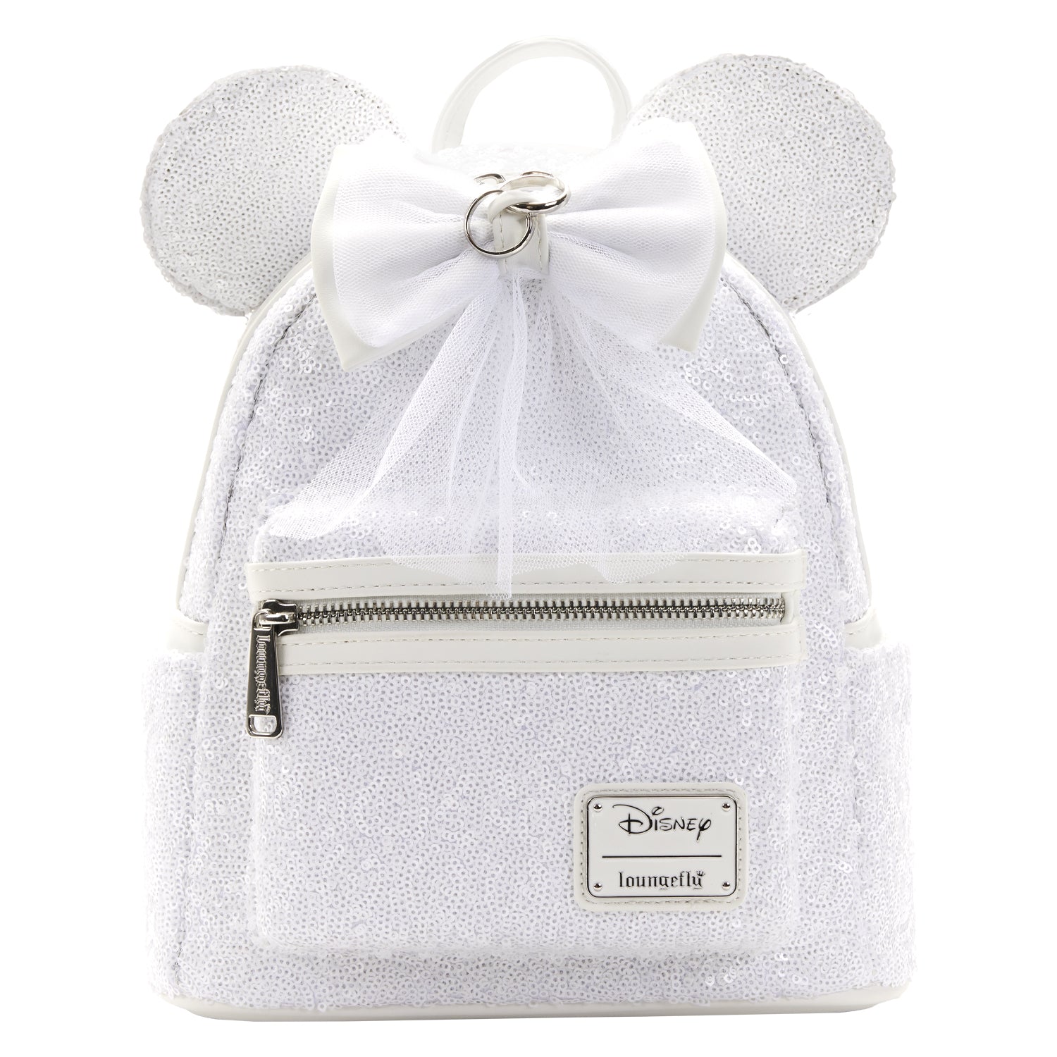 Minnie Ears Wedding Bride mini backpack with veil front view