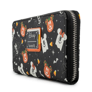 loungefly disney spooky mickey and minnie mouse candy corn all over print wallet side view
