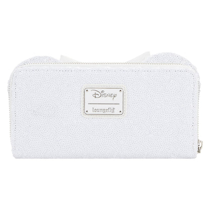 back view of wedding or bridal sequined white wallet with Disney Loungefly branding 