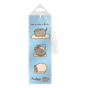 How to make a purrito Pusheen blue background bookmark with white tassel inside plastic sleeve