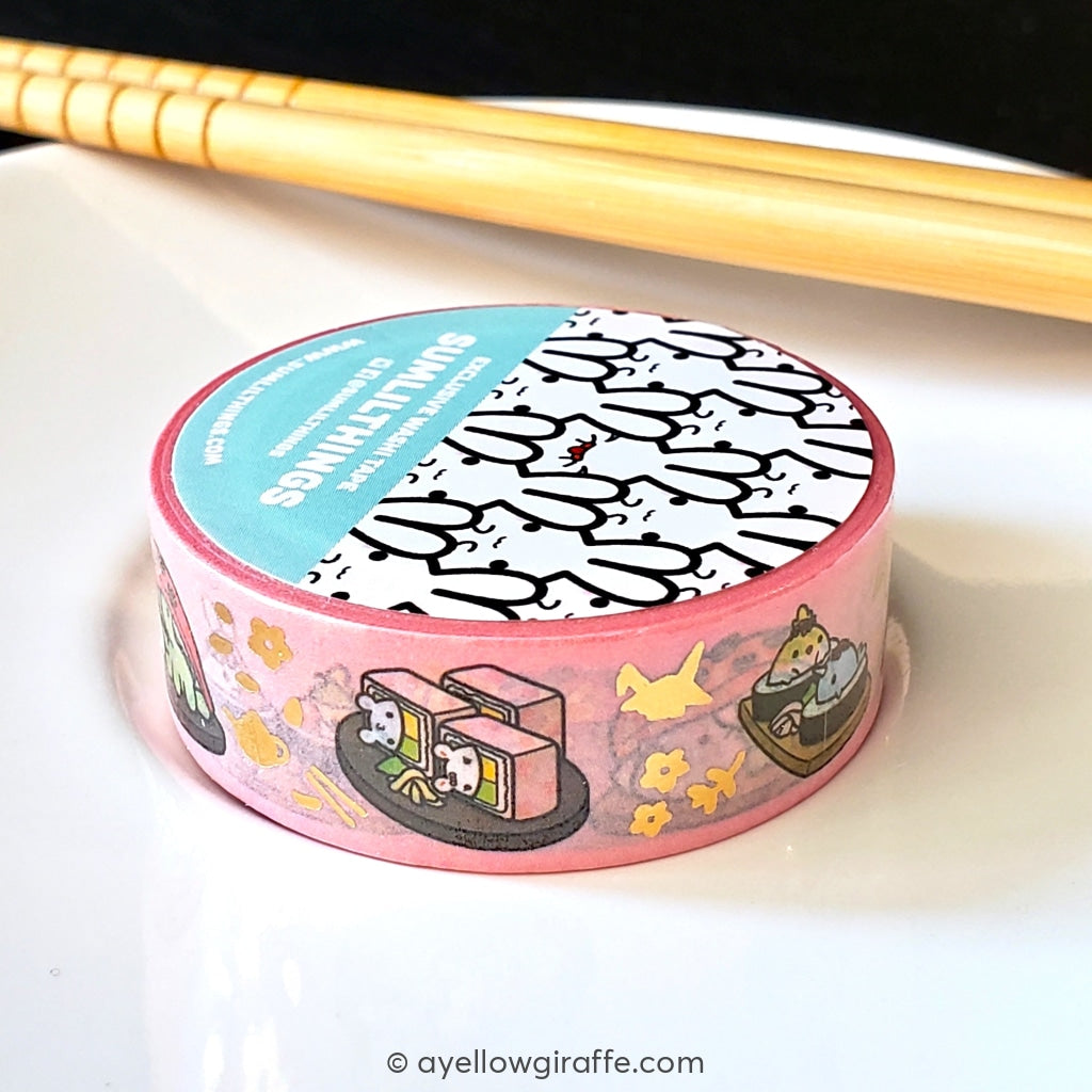 Lil Sushi Bar Washi Tape Pink 15Mm - Gold Foil Washi Tape
